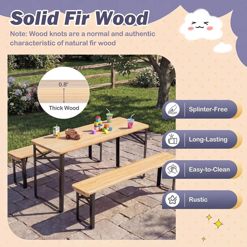 Sturdy Kids Picnic Table With Two Durable Bench Seats