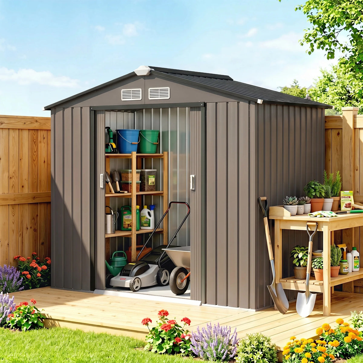 Outsunny Metal Garden Shed Storage Unit With Locking Door