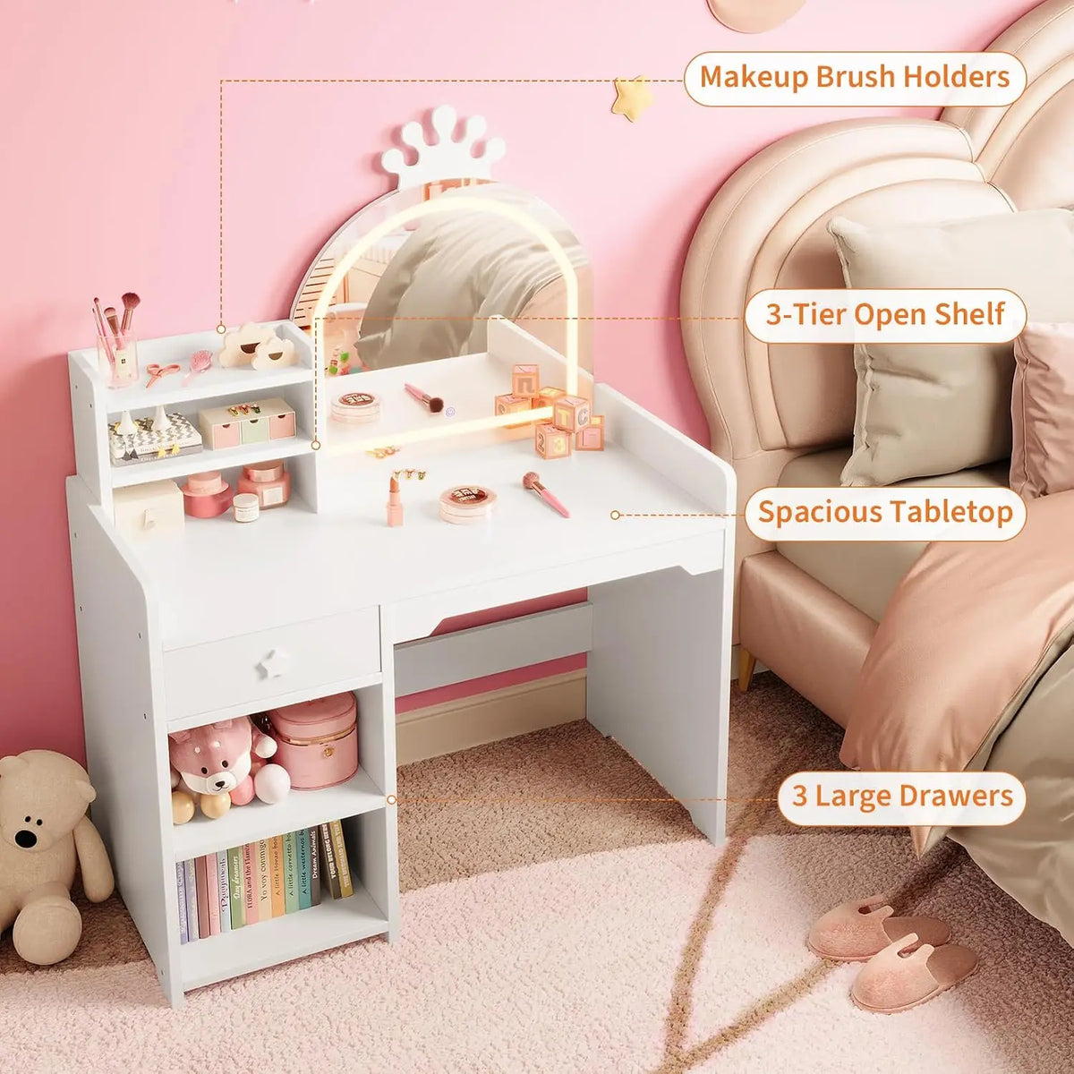 Twister CK Kids Vanity Set With Lighted Mirror And Storage