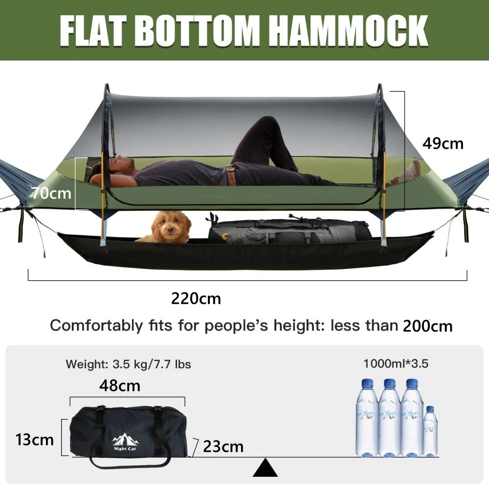 Night Cat Lay Flat Hammock With Mosquito Net Waterproof Rainfly