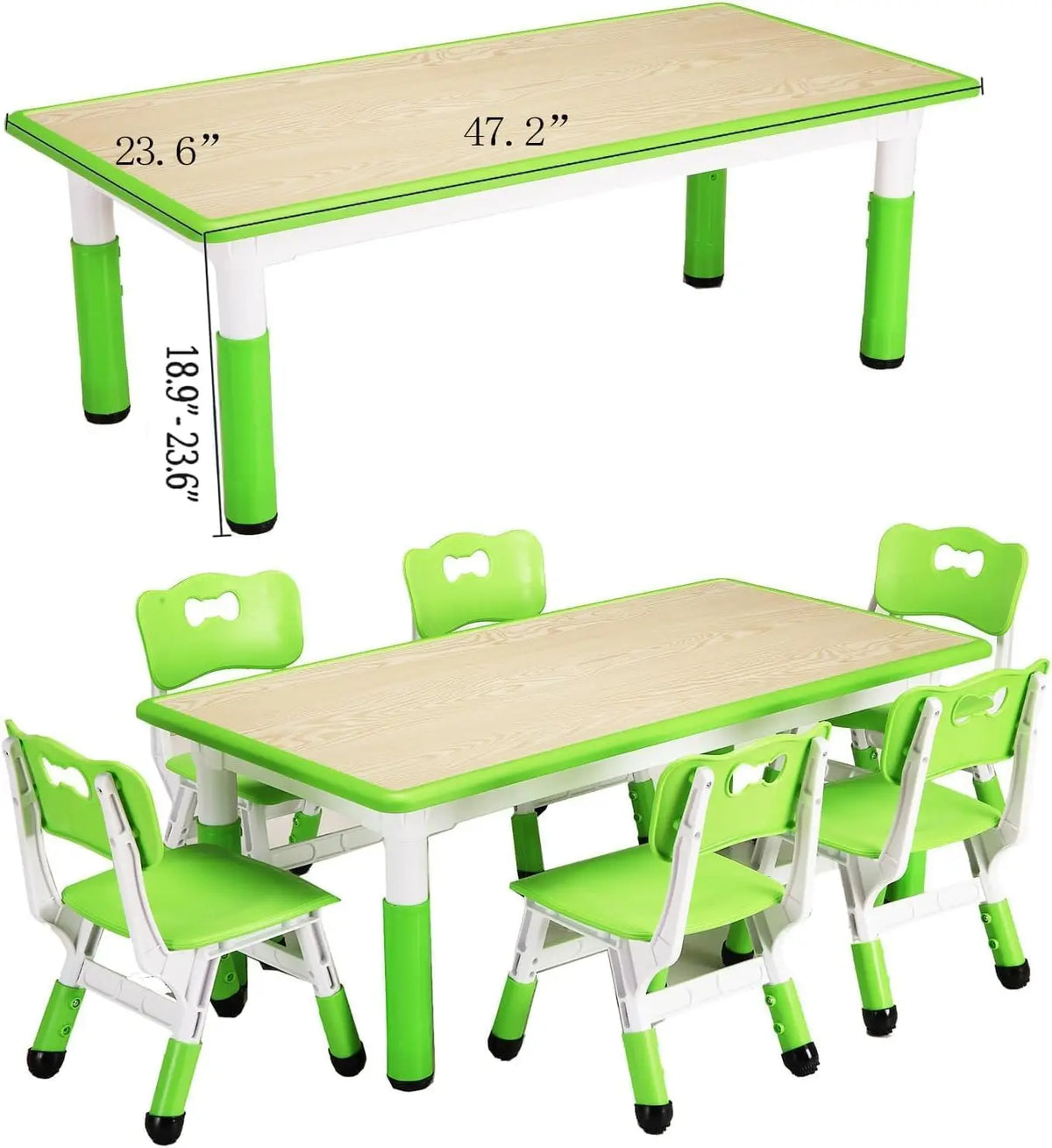 Tacleekii Modern Adjustable Kids Table And Six Chair Set