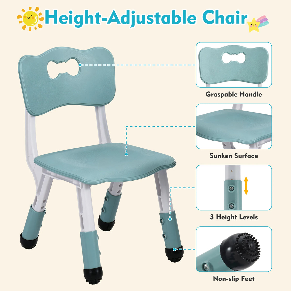 Adjustable Plastic Kids Table And Two Chairs Set With Storage