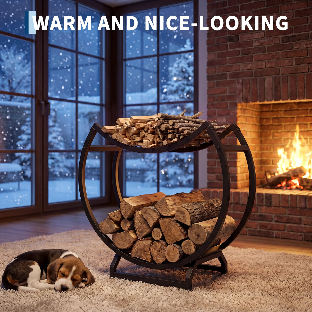 HiMiss Round Metal Firewood Rack For Indoor Outdoor Fireplace
