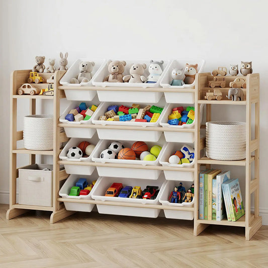 Twister Wood Toy Organizer Cabinet With Twelve Bins