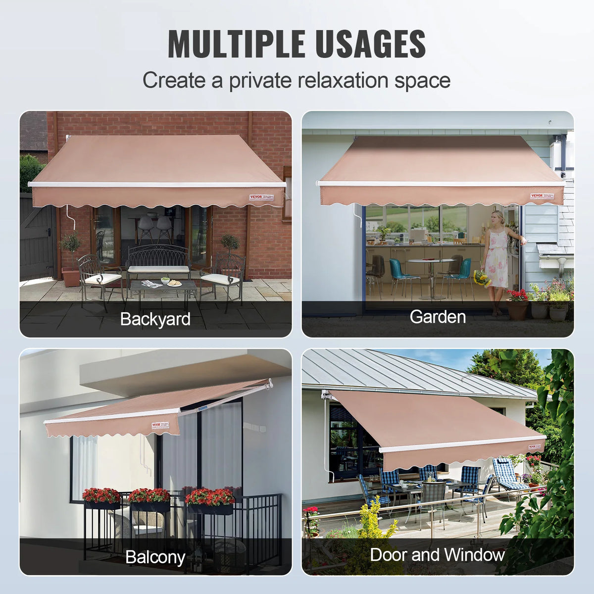 SucceBuy Manual Retractable Outdoor Awning With Water Resistant Polyester