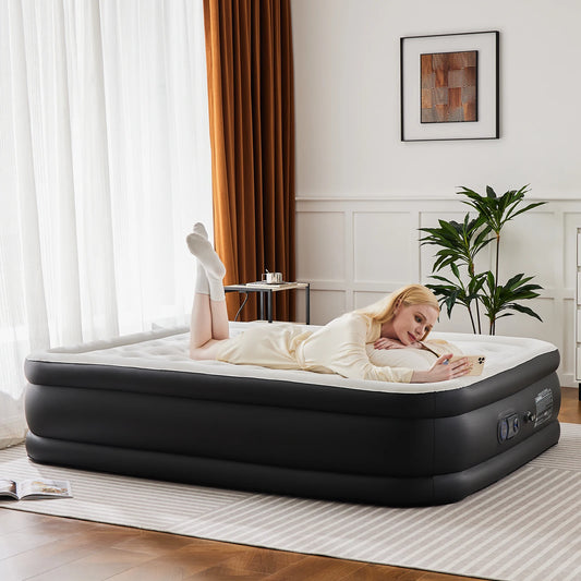 JHK Air Mattress With Non Slip Bottom And Soft Flock Top
