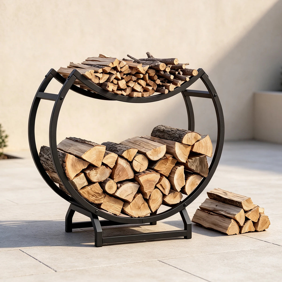 HiMiss Round Metal Firewood Rack For Indoor Outdoor Fireplace