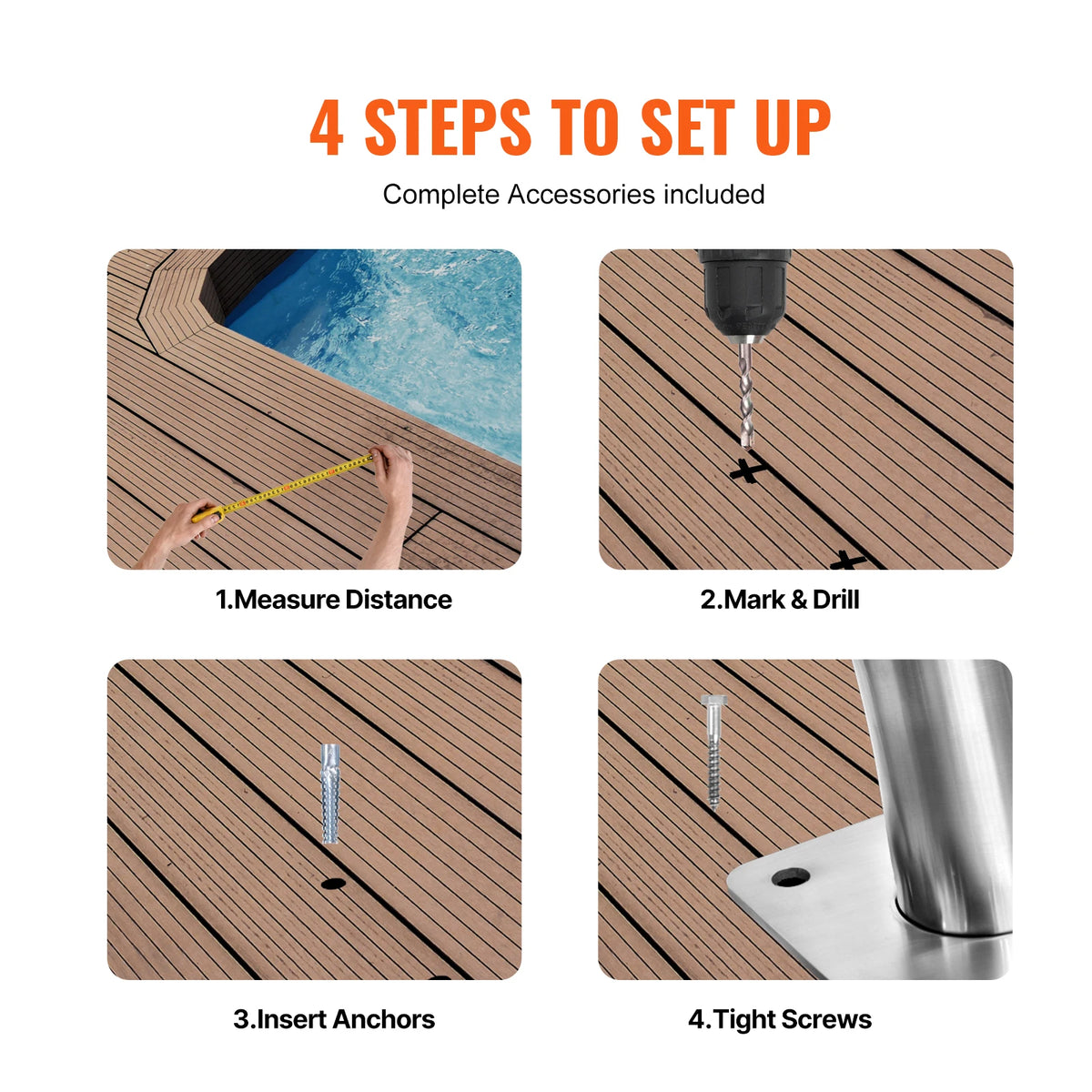 SucceBuy Stainless Steel Pool Handrail With Base Plate For Decks