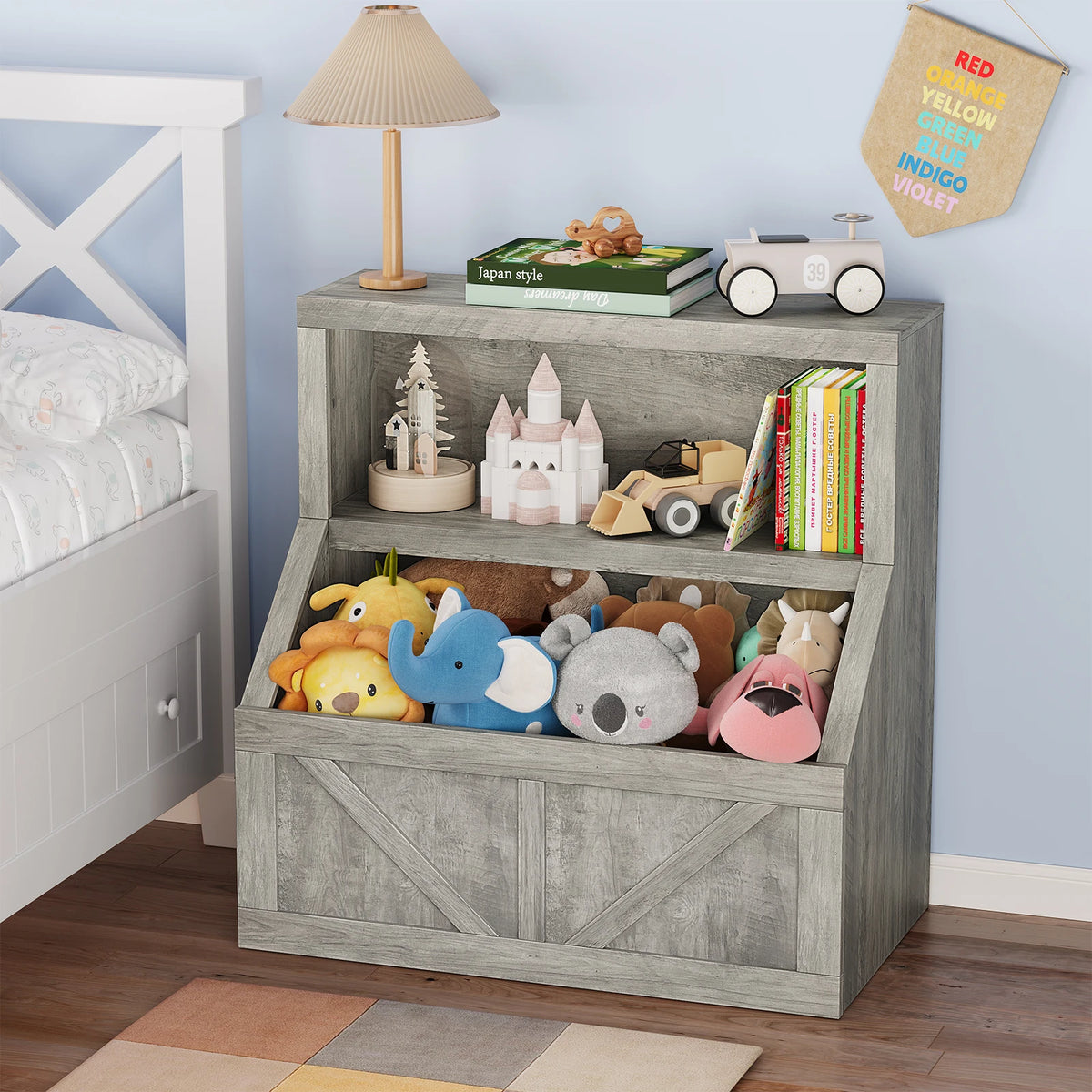Kids Wooden Bookshelf And Toy Storage Organizer For Nursery