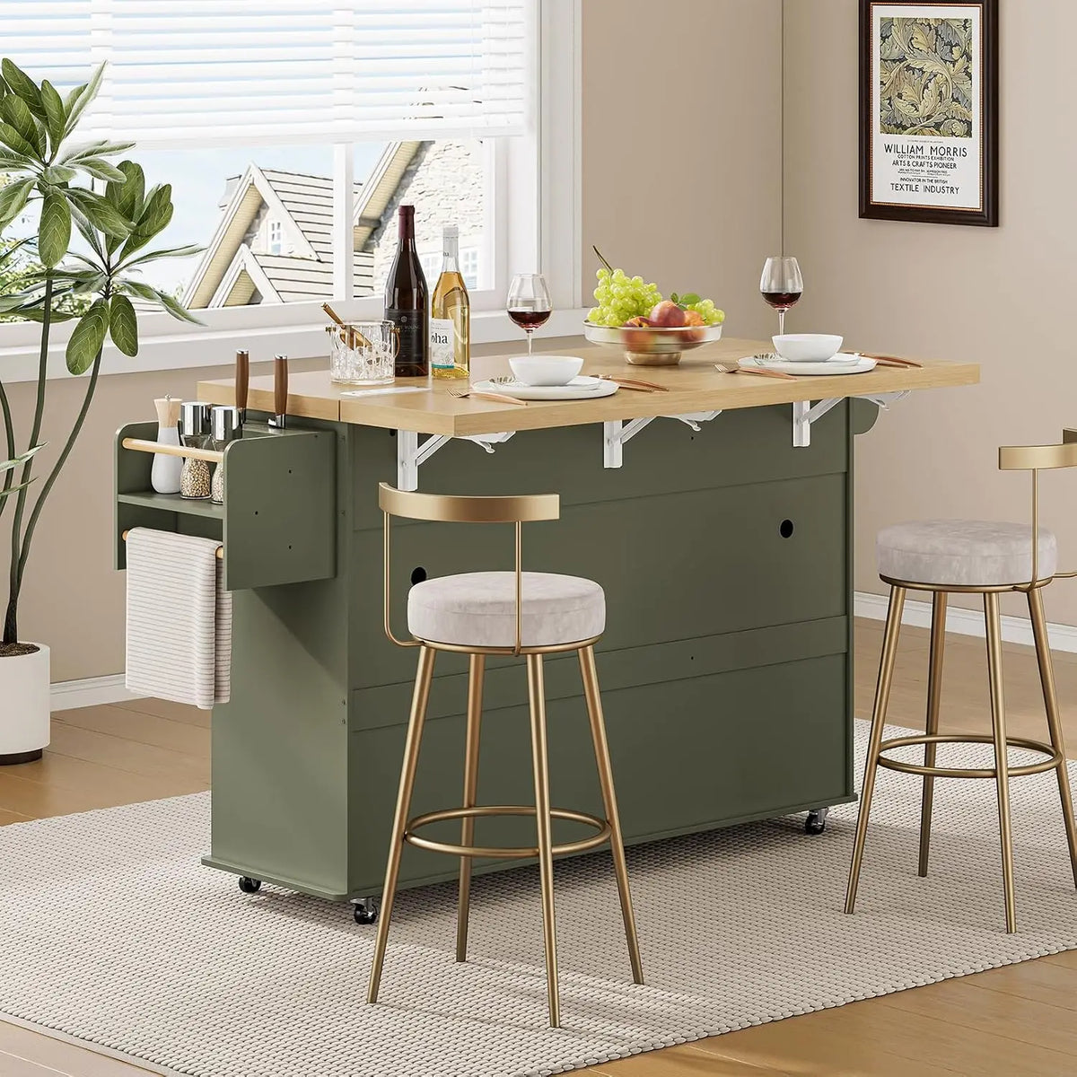 Onbrill Rolling Kitchen Island With Drawer And Power Outlet