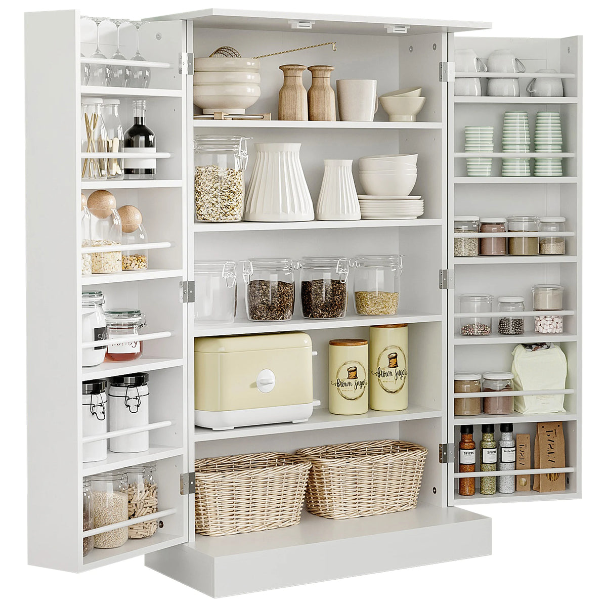 Homcom Modern Kitchen Pantry Cabinet With Double Doors Adjustable Shelves
