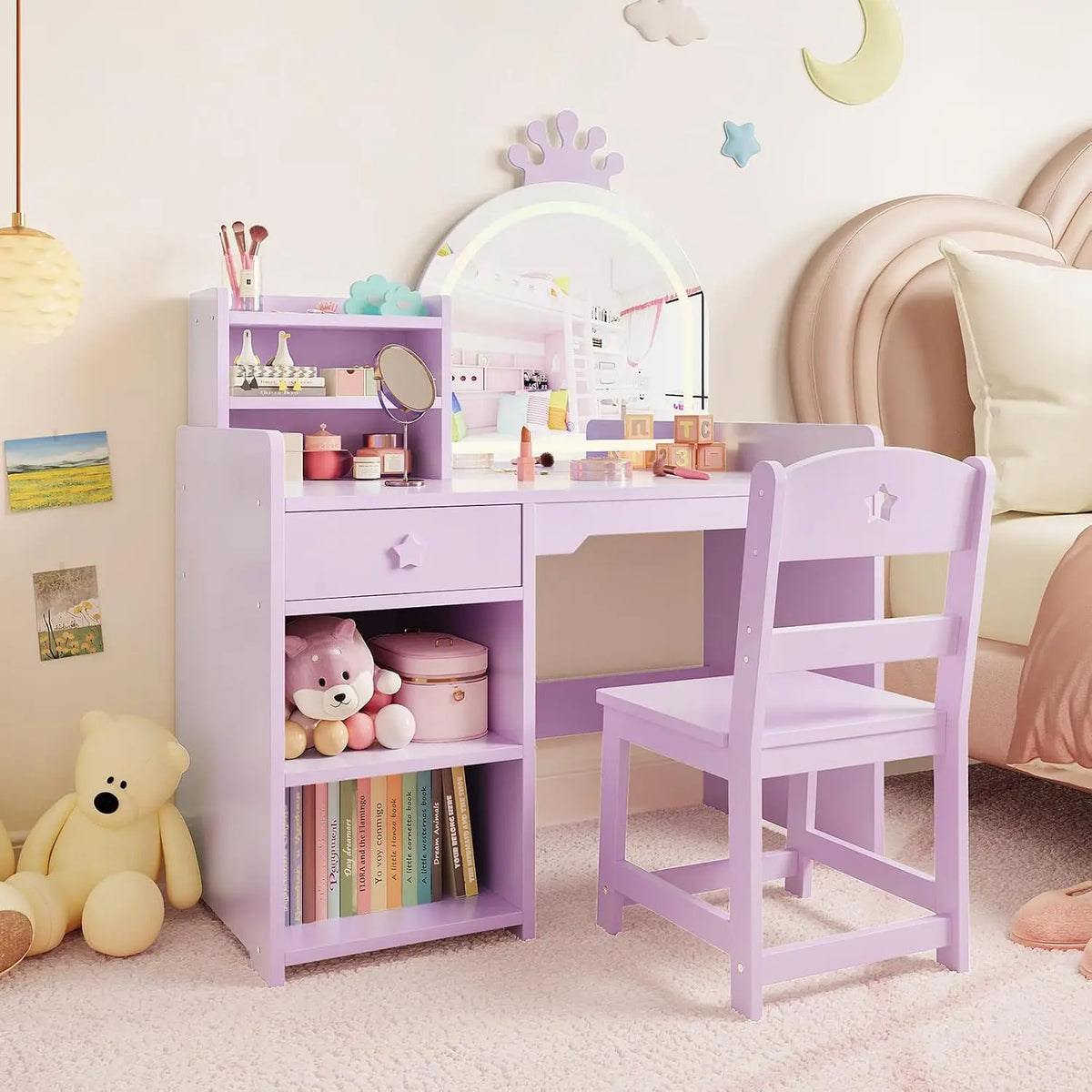 Twister CK Kids Vanity Set With Lighted Mirror And Storage