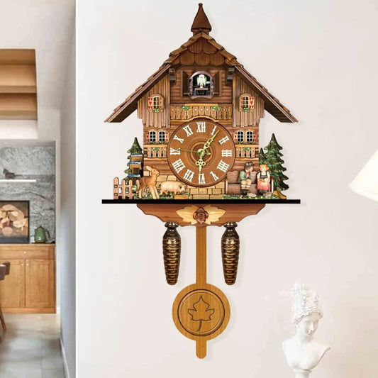 Modern Cuckoo Wall Clock Wooden Alarm Timepiece Home Decoration