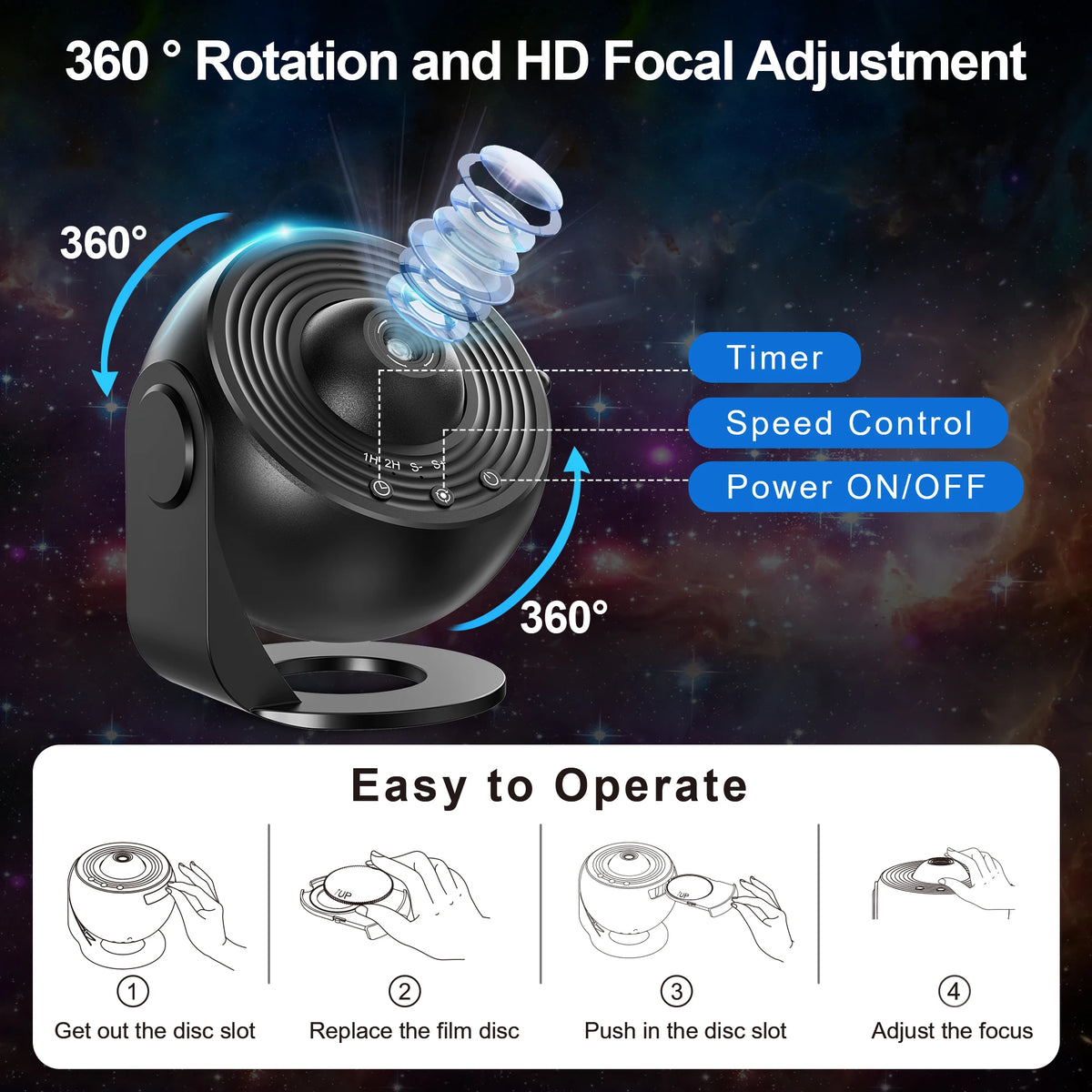 Aiopp Star Projector With 360 Rotation And Hd Galaxy Lighting