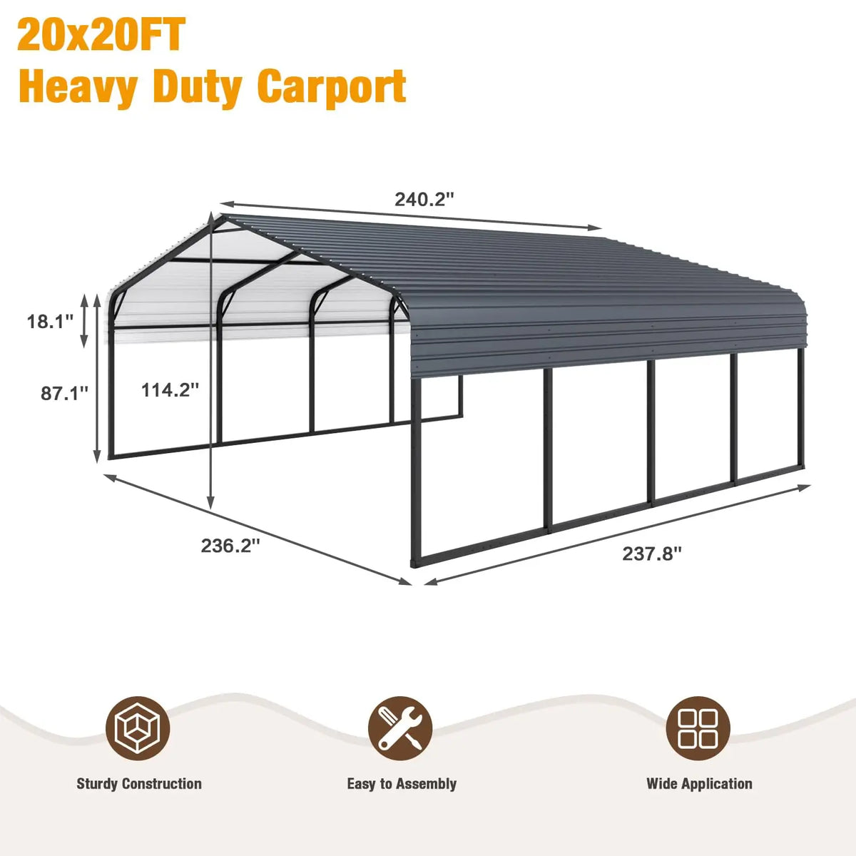 Sturdy Galvanized Steel Carport For Outdoor Vehicle Parking Shelter