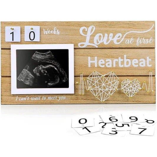 Double Heartbeat Wooden Baby Picture Frame With Countdown