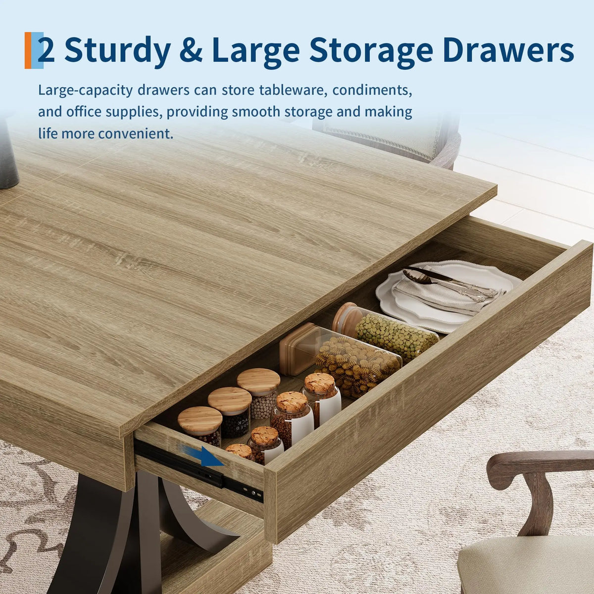 HiMISS Industrial Dining Table With Dual Storage Drawers