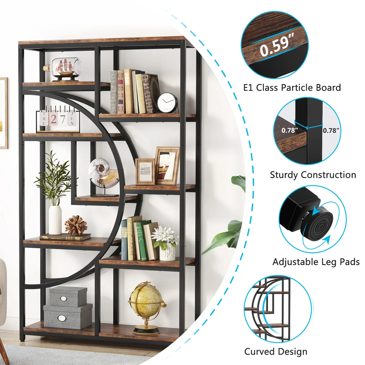 Tribesigns Industrial 5 Tier Etagere Bookcase Freestanding Storage Shelf