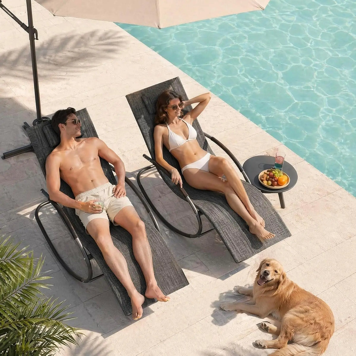 HiMISS Modern Outdoor Rocking Lounge Chair With Detachable Pillow