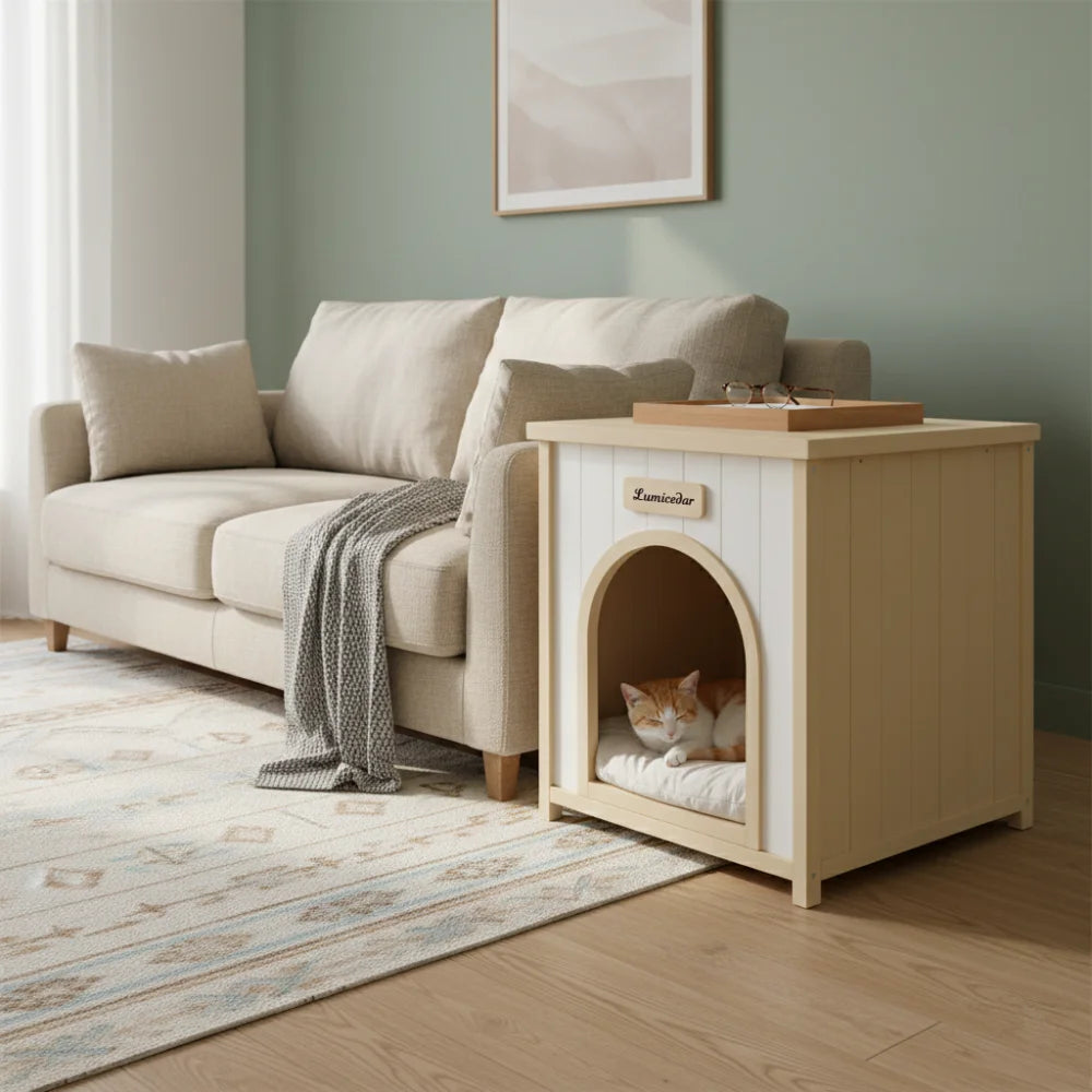 Modern Indoor Wooden Dog House With Removable Pet Cushion