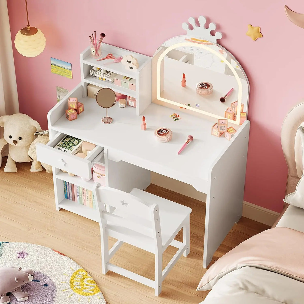 Twister CK Kids Vanity Set With Lighted Mirror And Storage