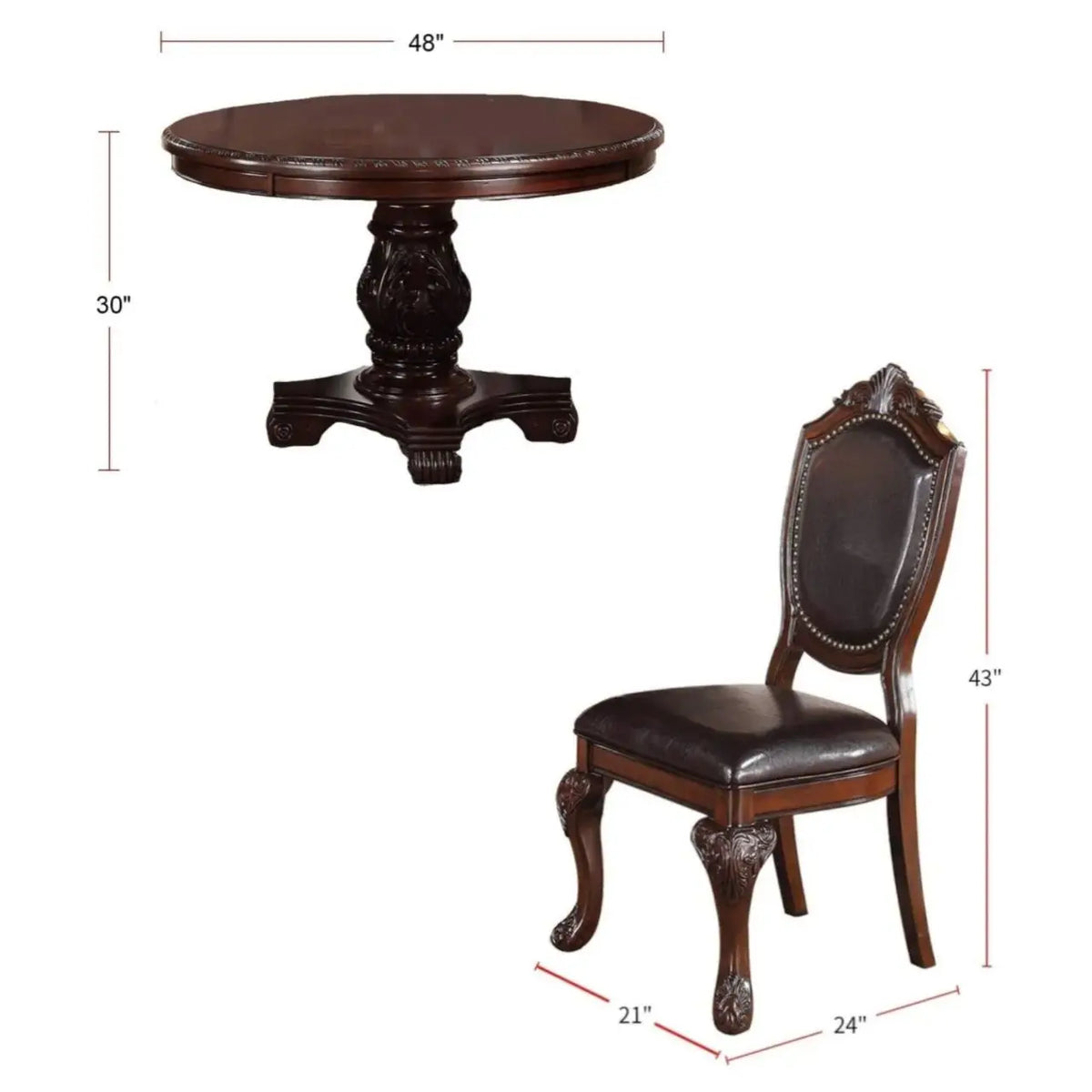 Five Piece Antique Dining Set With Round Table And Cushioned Chairs