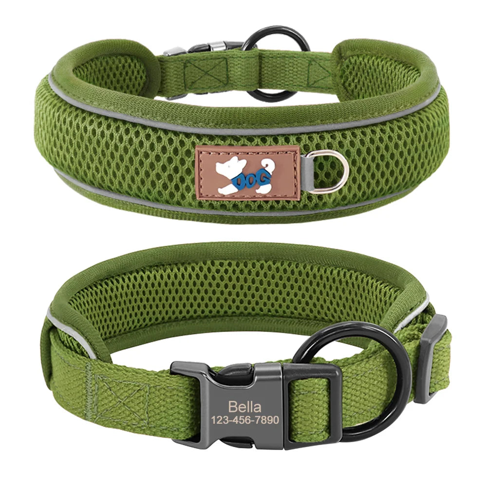 Personalized Mesh Dog Collar With Free Engraving And Reflective Design