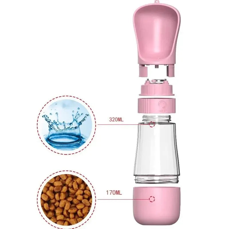Portable Dog Water Bottle With Separated Food Storage Cup
