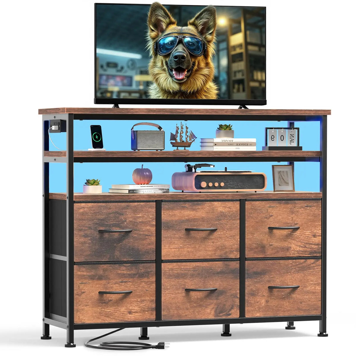 JHK Modern TV Stand and Media Console Cabinet Organizer