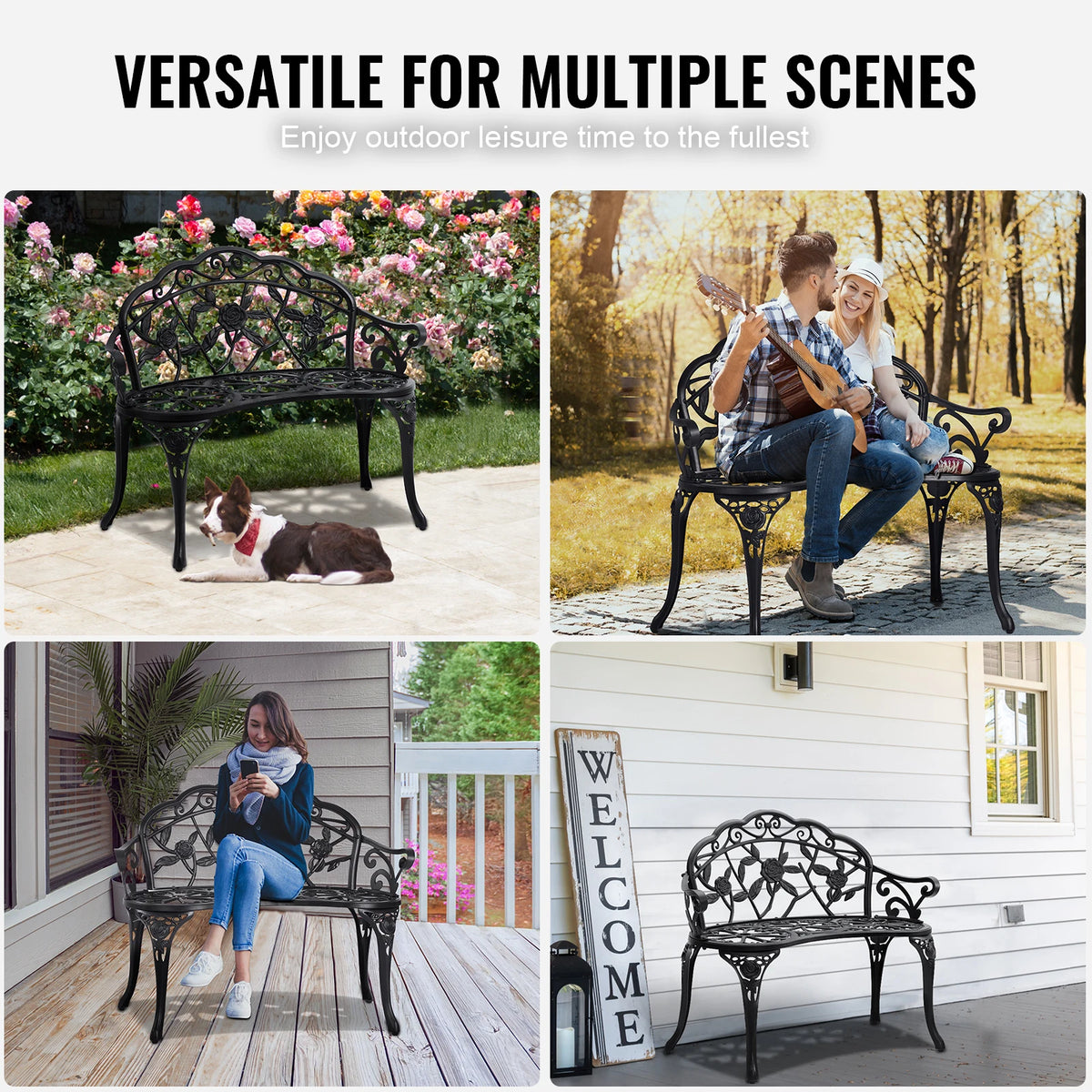 SucceBuy Modern Outdoor Garden Wooden Bench With Backrest