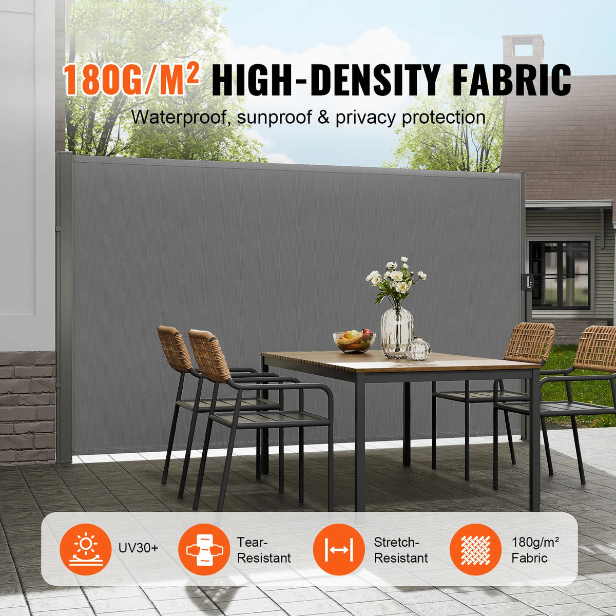 SucceBuy Retractable Side Awning Outdoor Privacy Screen With Frame