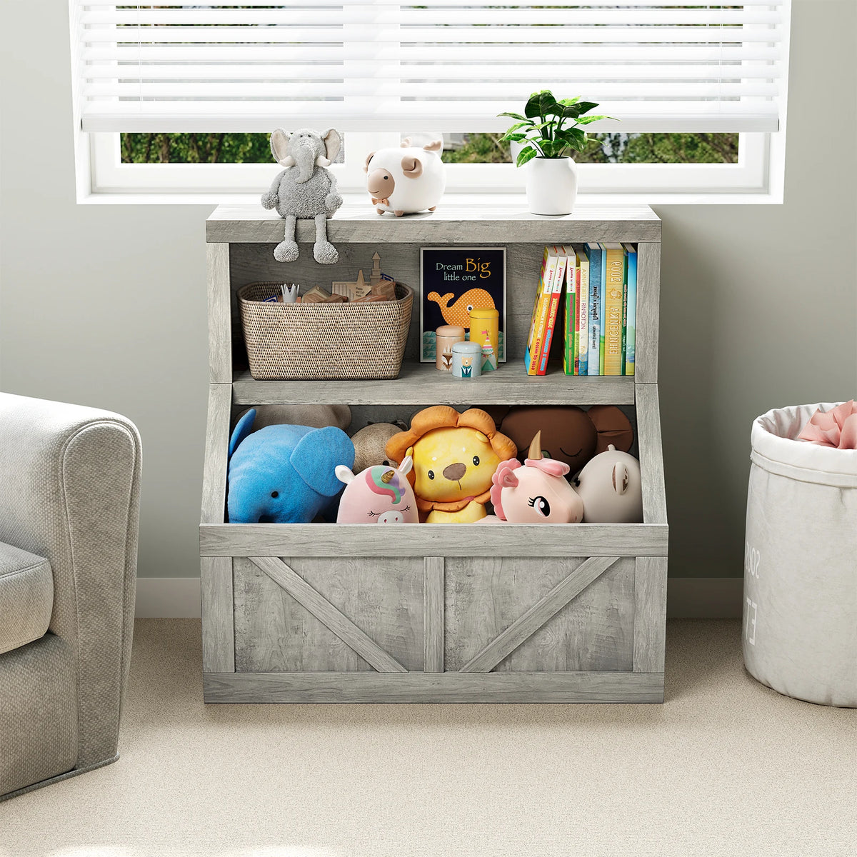 Kids Wooden Bookshelf And Toy Storage Organizer For Nursery