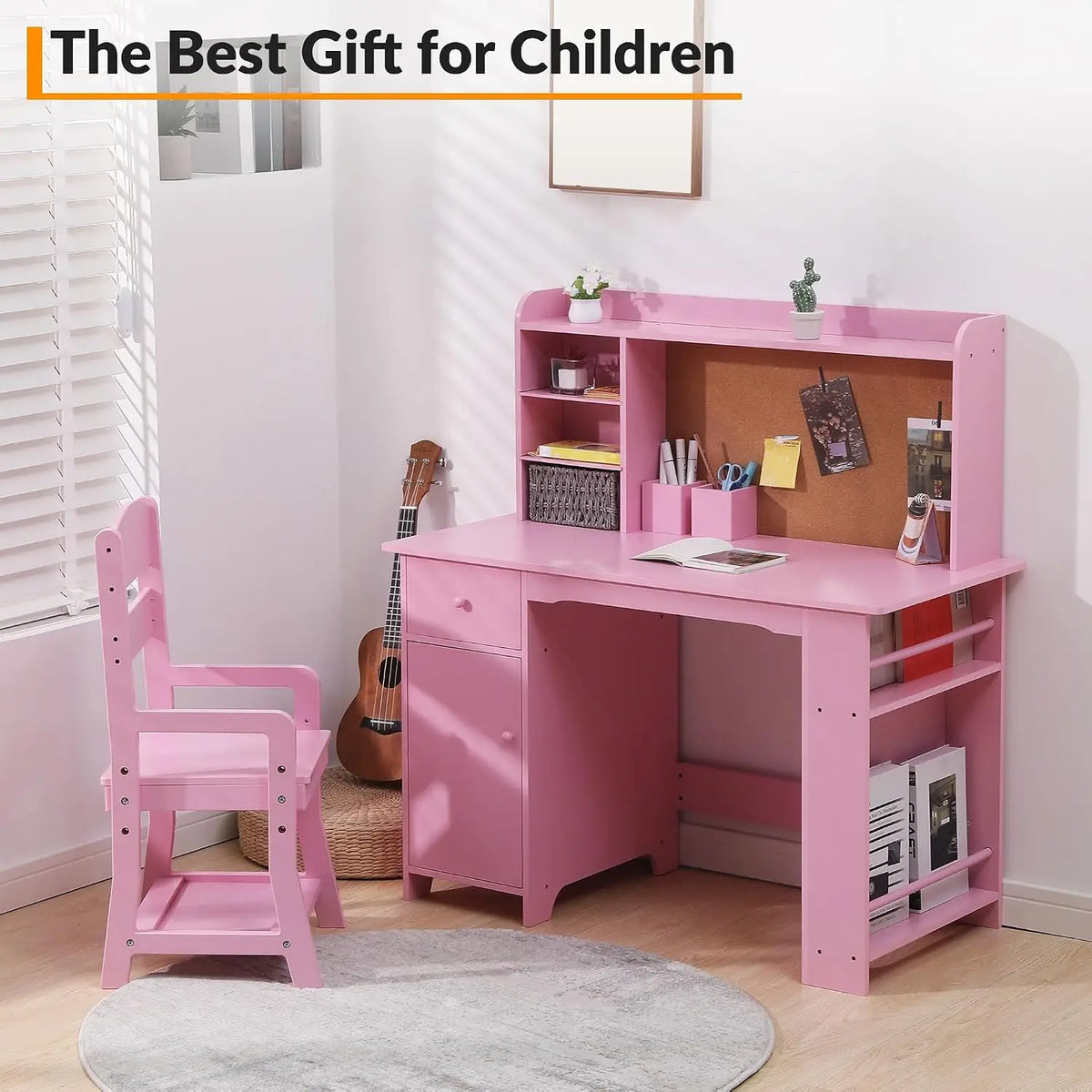 HiMISS Wooden Kids Desk And Chair Set With Storage