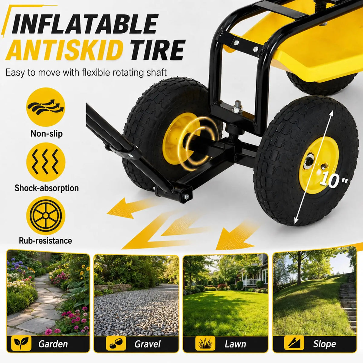 HiMISS Rolling Garden Seat Cart With Swivel Seat And Basket