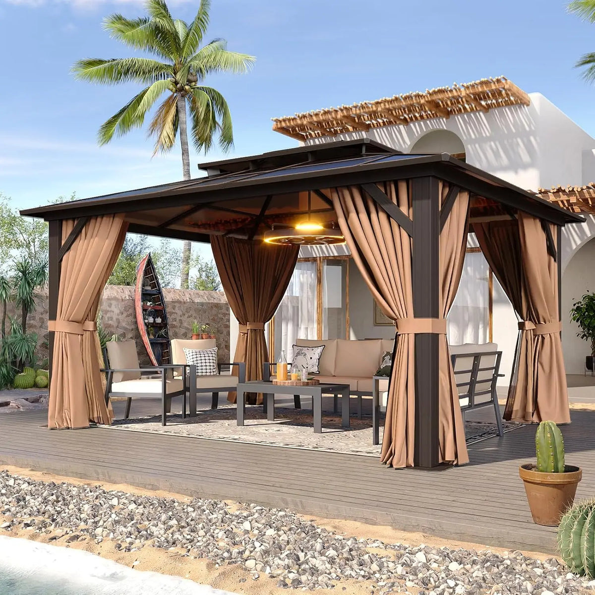 Aluminum Frame Hardtop Gazebo With Polycarbonate Roof And Netting