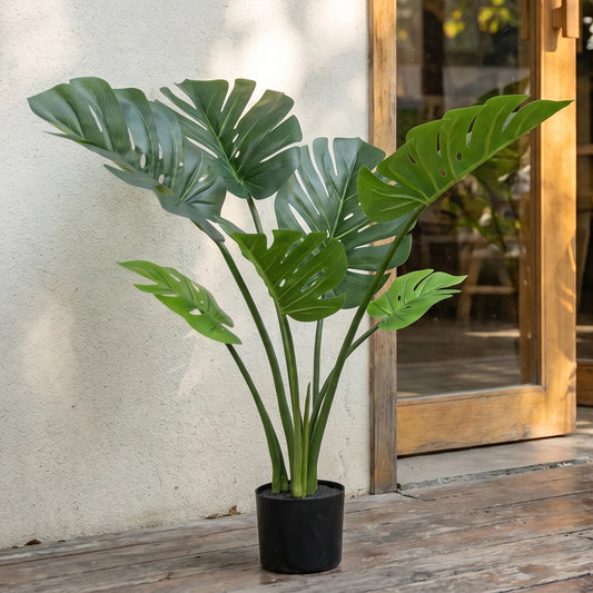 Lifelike Artificial Monstera Deliciosa Plant With Decorative Pot
