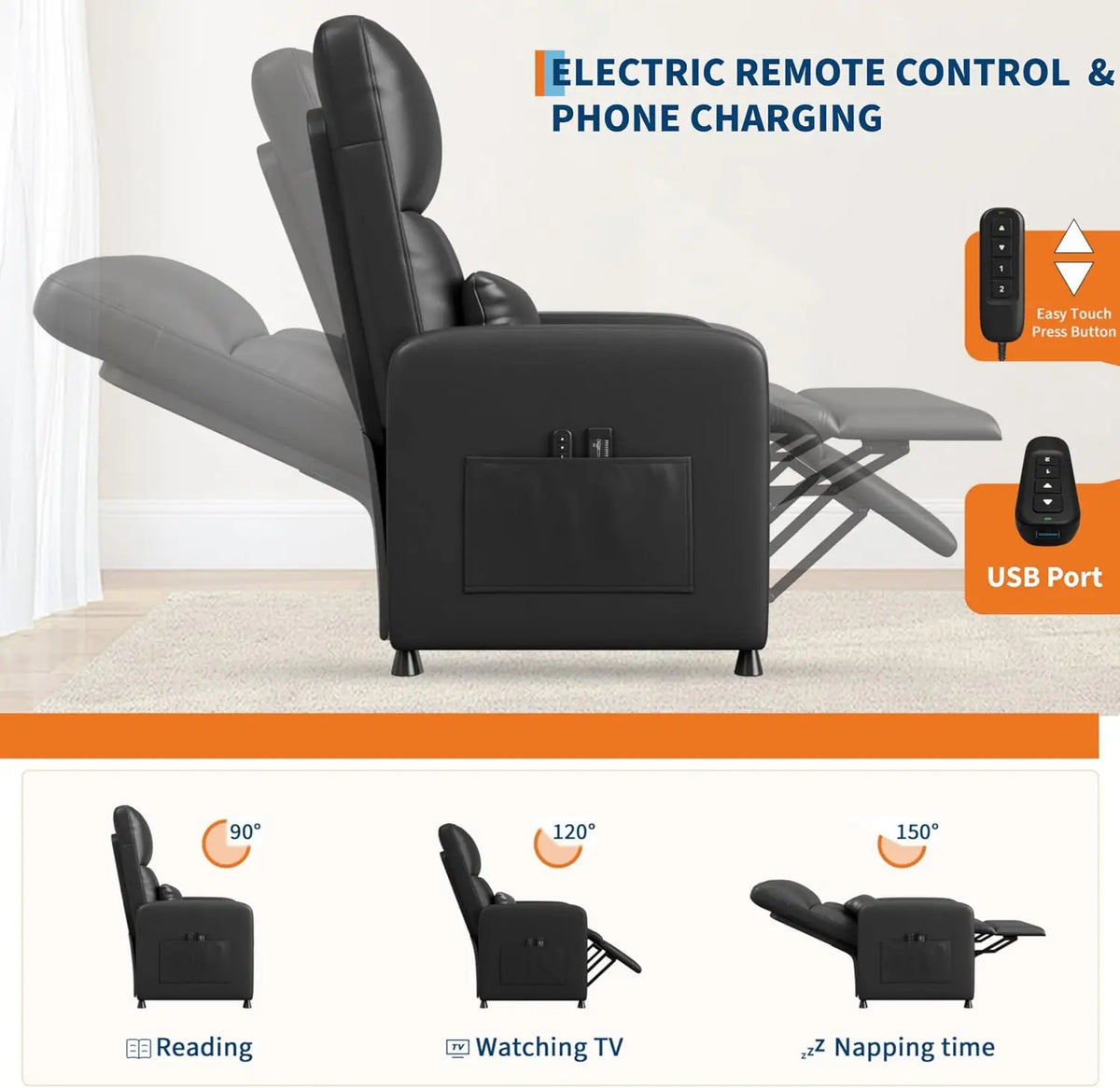 Twisterck Power Recliner Chair With Heat Massage And USB Port