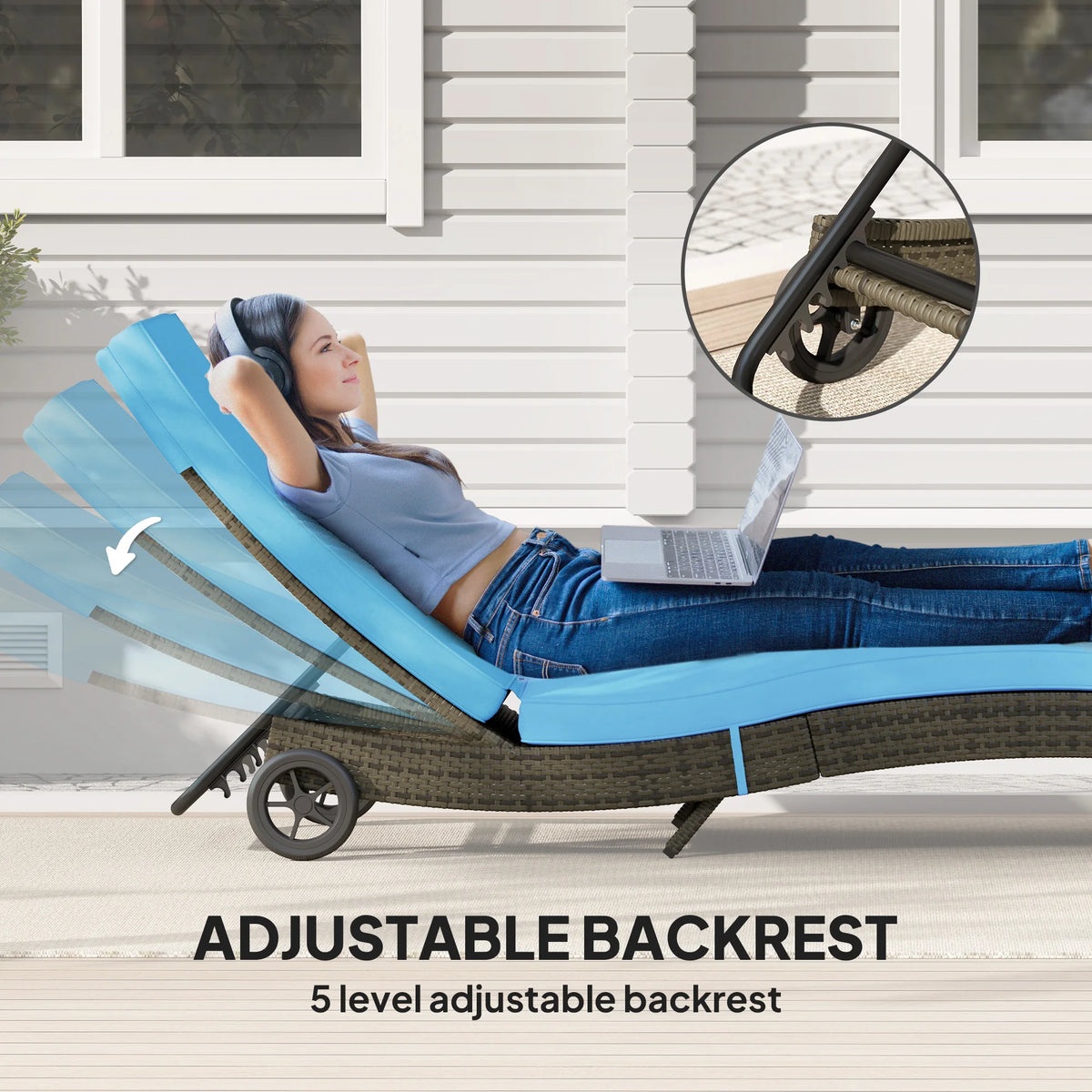 Outsunny Outdoor Reclining Lounge Chair With Wheels For Patio
