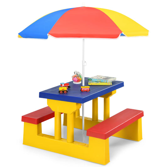 Homasis Kids Picnic Table With Removable Outdoor Umbrella