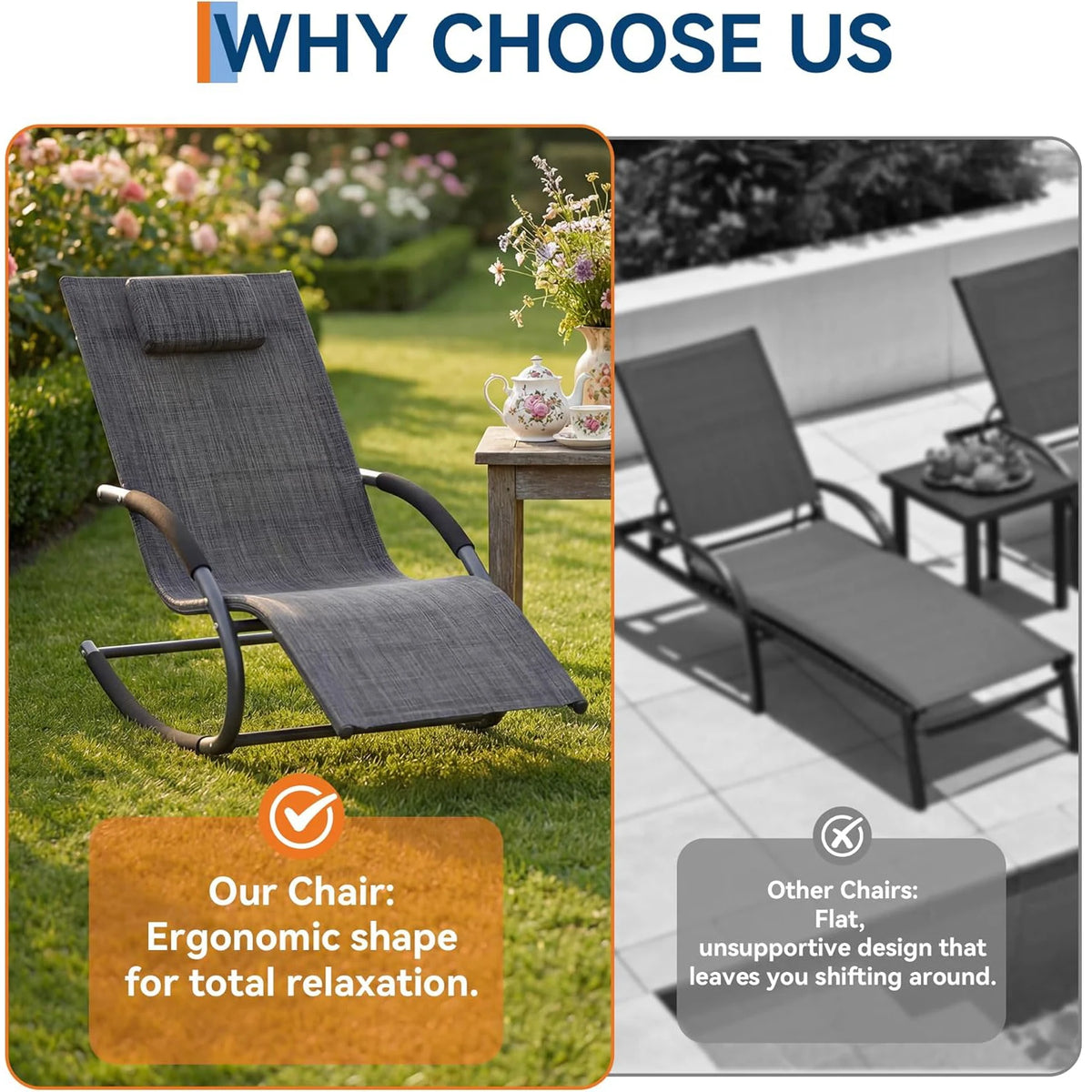 HiMISS Modern Outdoor Rocking Lounge Chair With Detachable Pillow