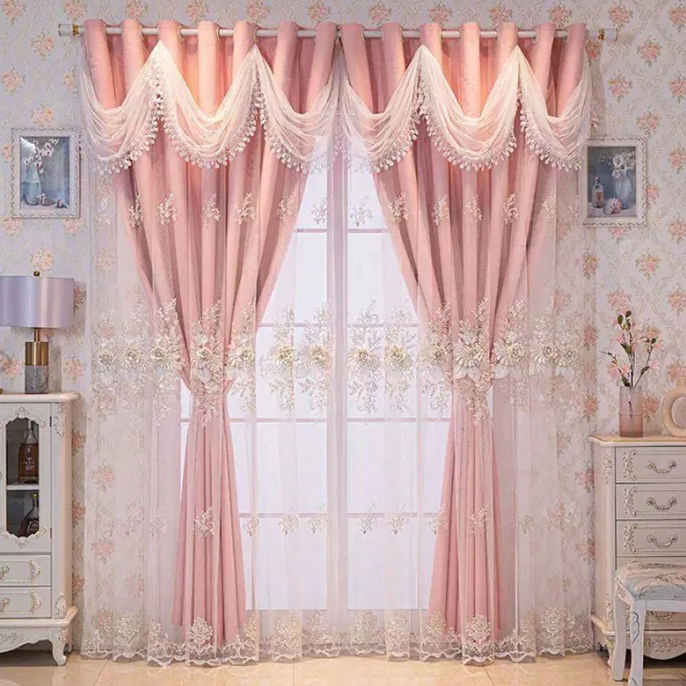 Luxury European Double Layer Embroidered Valance Curtains