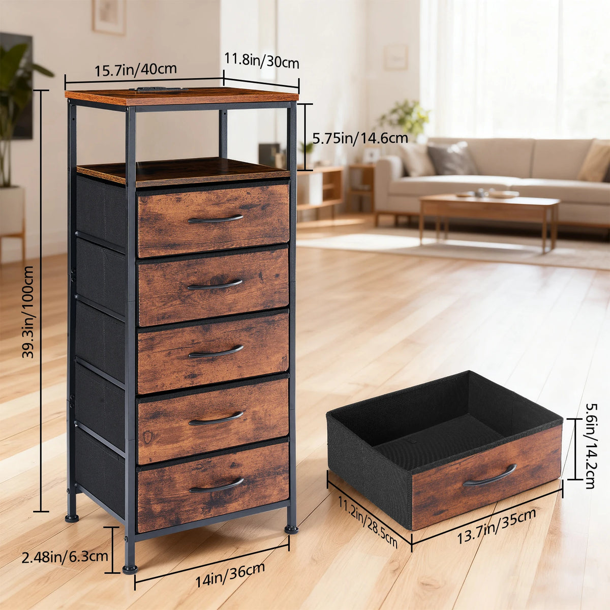 MCQ LED Nightstand With Fabric Drawers And USB Hub
