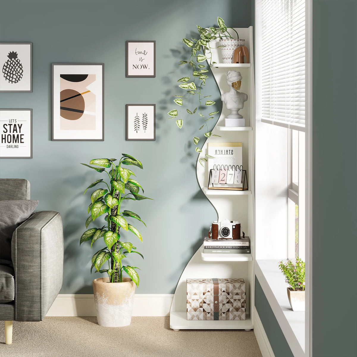 Tribesigns Modern Five Tier Wooden Corner Bookshelf