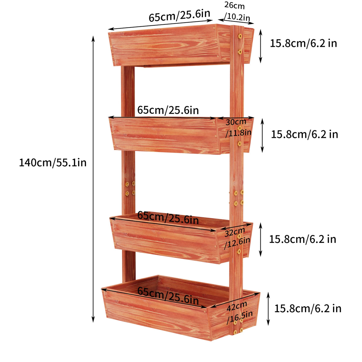 Four Tier Solid Wood Raised Garden Bed With Removable Planters