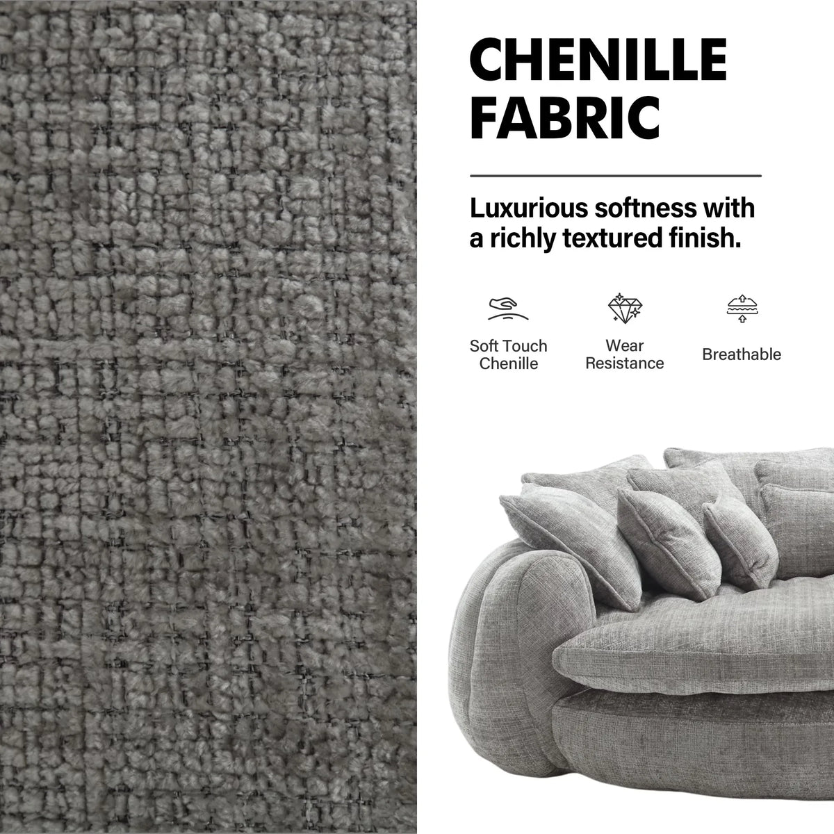 Modern Chenille Cloud Couch Sleeper Sofa With Memory Foam