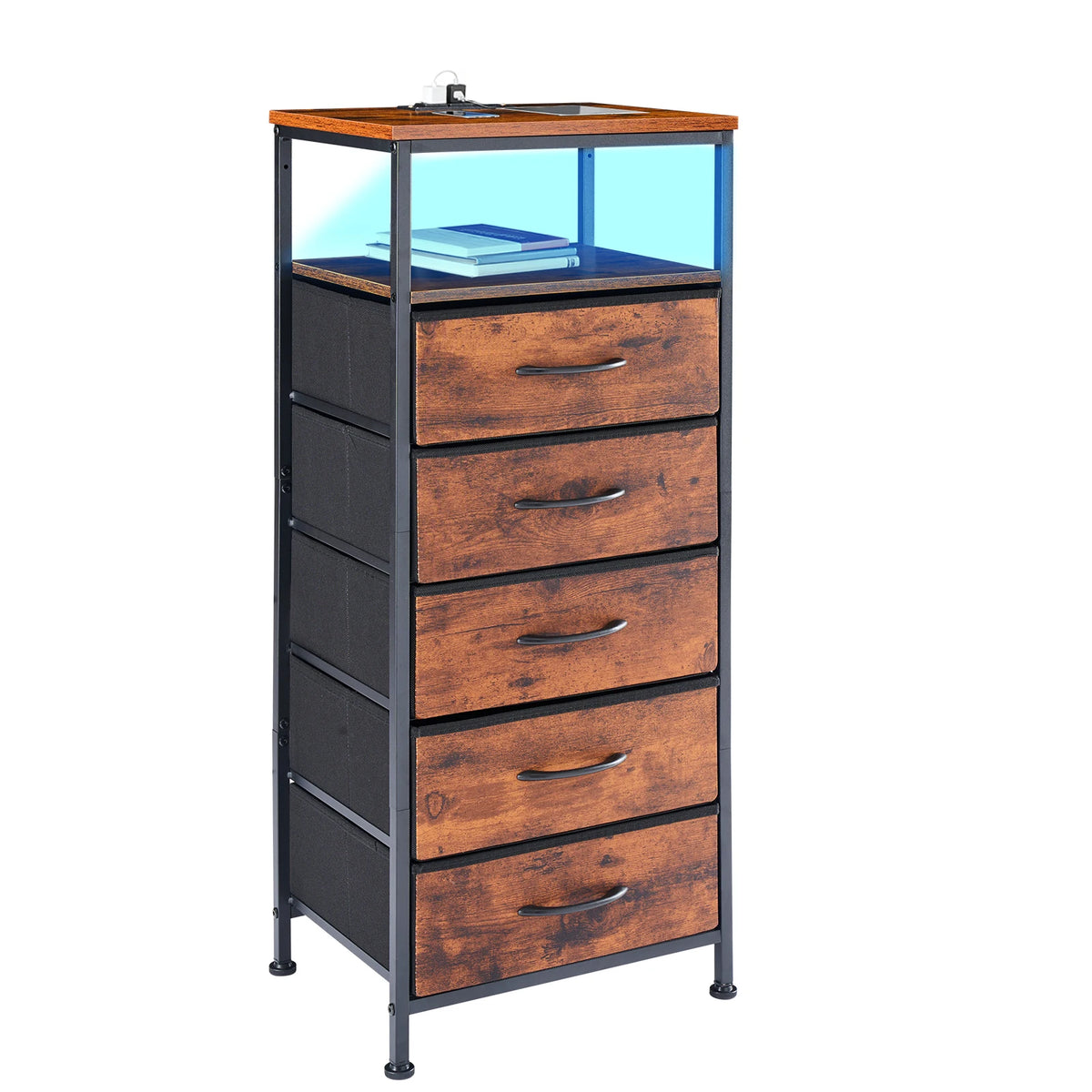 MCQ LED Nightstand With Fabric Drawers And USB Hub