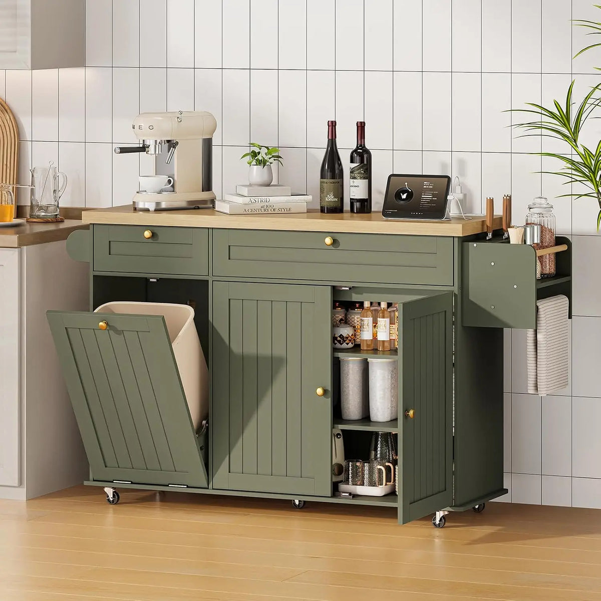 Onbrill Rolling Kitchen Island With Drawer And Power Outlet