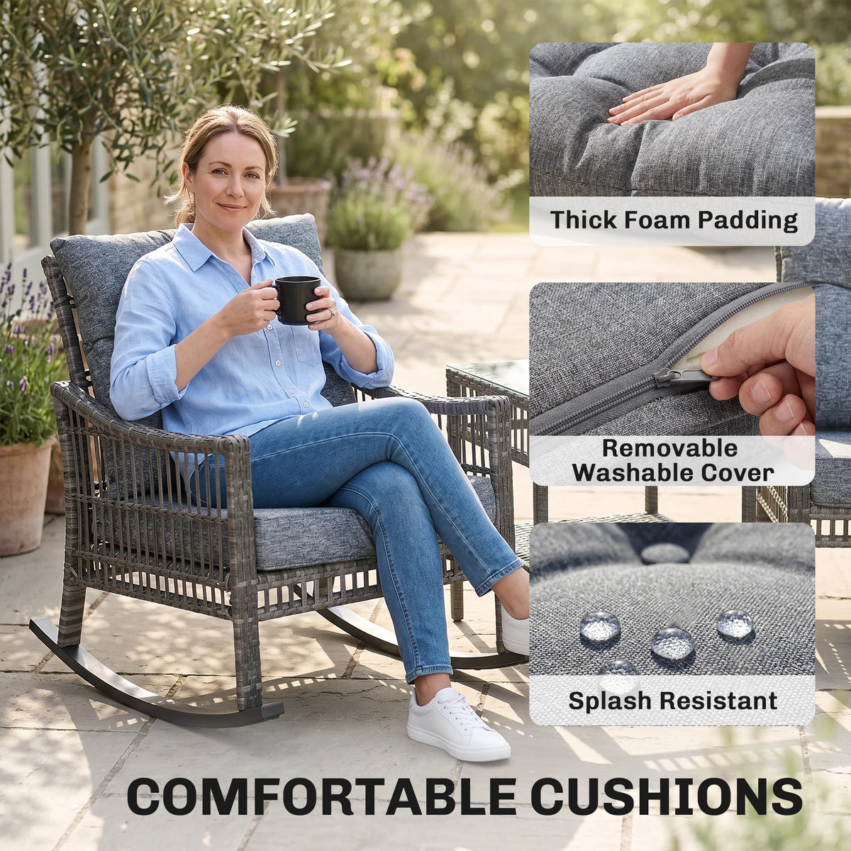 Outsunny 3 Piece PE Rattan Outdoor Patio Seating Set