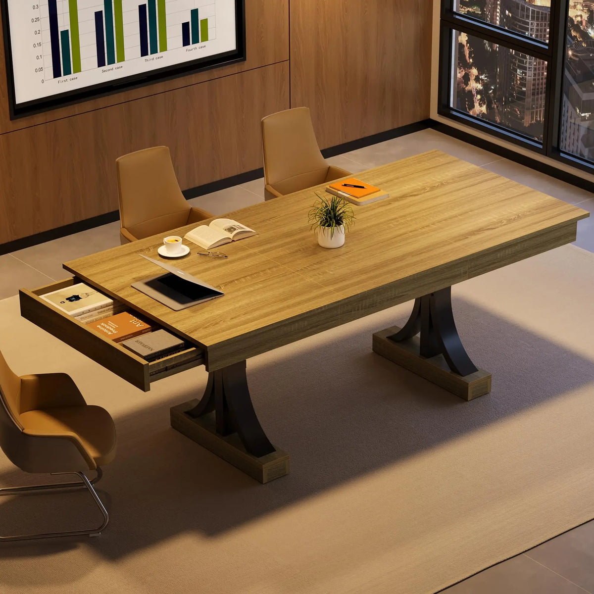 HiMISS Industrial Dining Table With Dual Storage Drawers