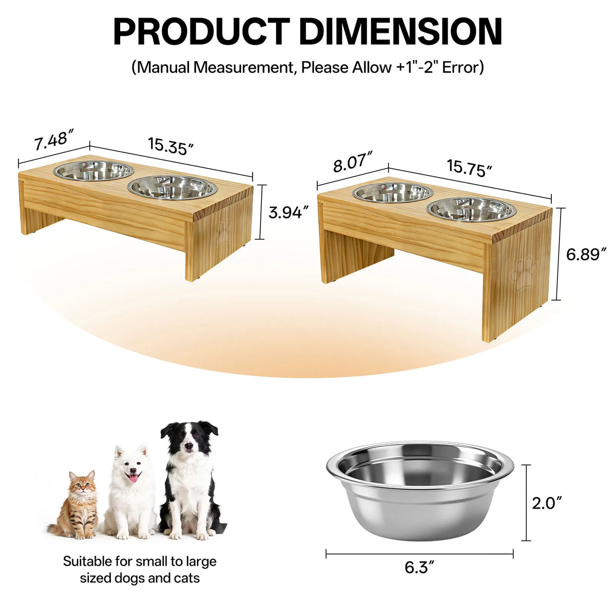 Wooden Elevated Dog Bowl Stand With Stainless Steel Double Bowls